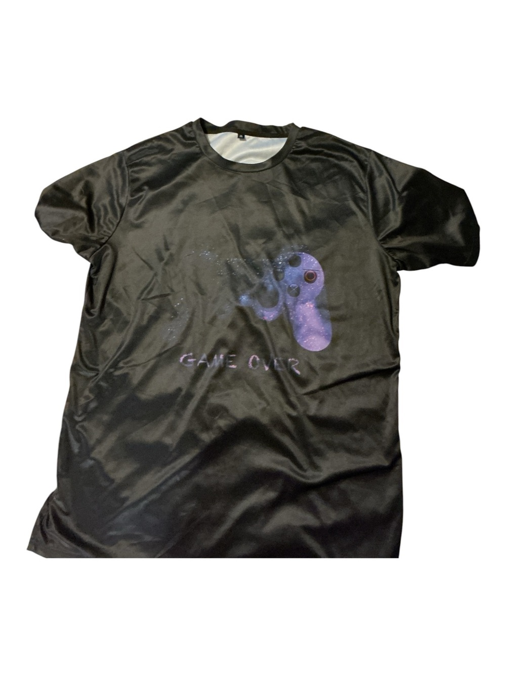 Black 'Game Over' Graphic Tee with Purple Controller